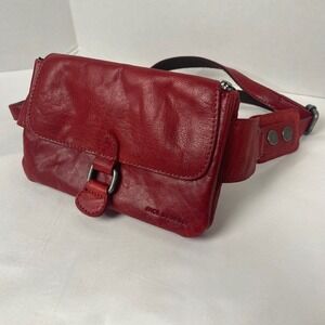 Jack Georges Buffalo Red Leather Belt Bag‎ Crossbody Fanny Pack Striped Voyager